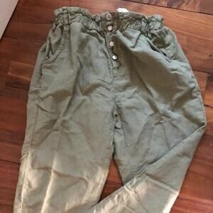 Zara Baggy Paperbag Trousers Pants Olive size 8
